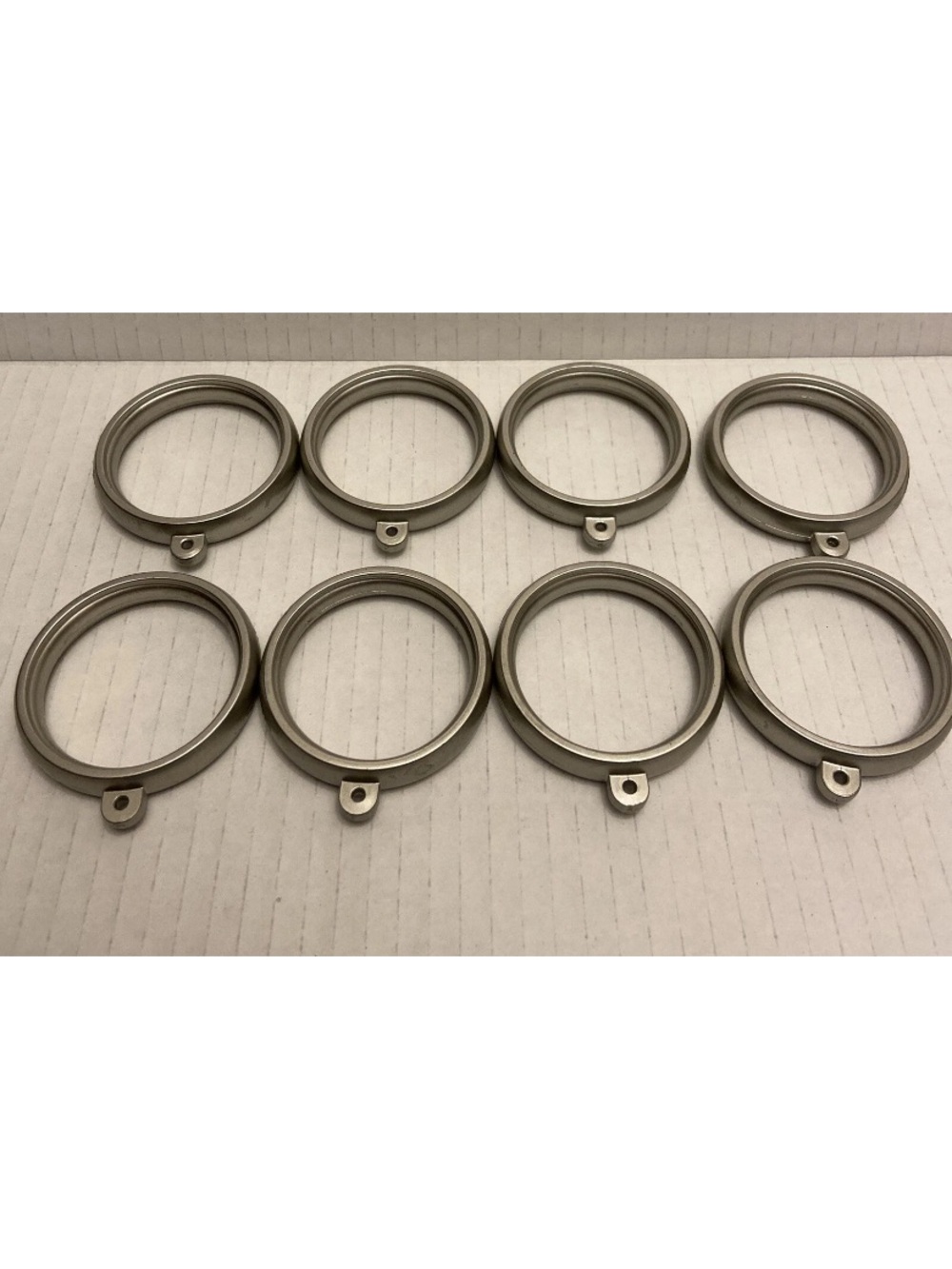 Set of 8 Round Metal Window Curtain Rings in Brushed Nickel Matte Silver.